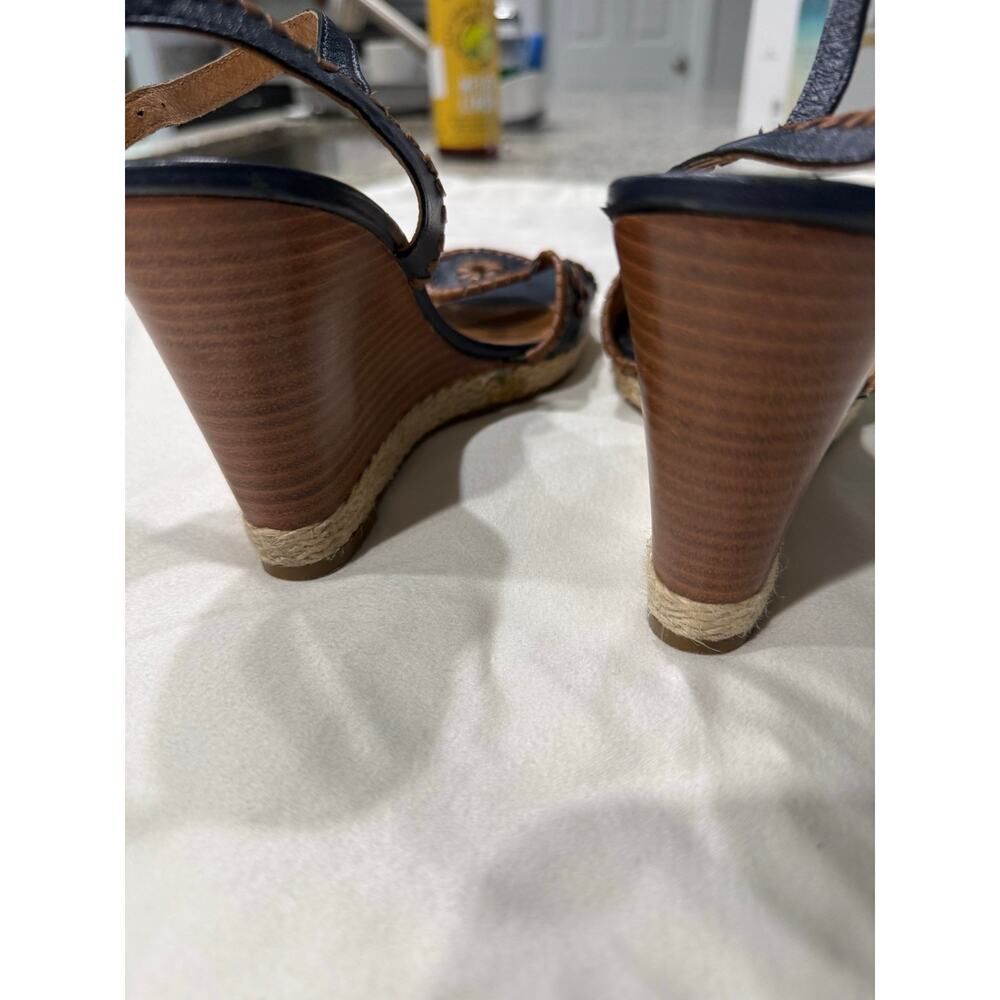 Jack Rogers Navy Leather Wedge Sandals Size 10 Coastal Resort Vacation Summer - Picture 6 of 6